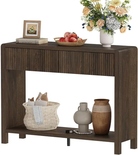 Vista 13 de Mesa consola estrecha con almacenamiento, mesa de sofá de madera para entrada, mesas de pasillo modernas de 39.37 pulgadas y mesas de sofá detrás