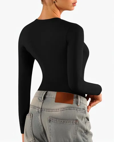 Vista 3 de MANGOPOP Trajes de cuerpo para mujer con cuello redondo y manga larga