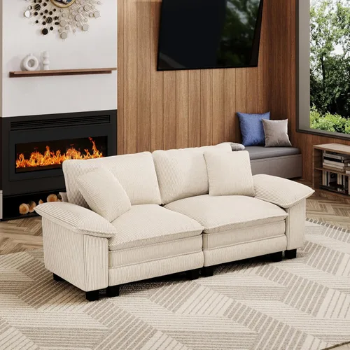 Vista 59 de Sofá seccional en forma de U de 123 pulgadas con cojines tipo nube, juego de sofá modular de asiento profundo con 5 asientos y 2 otomanos, brazos