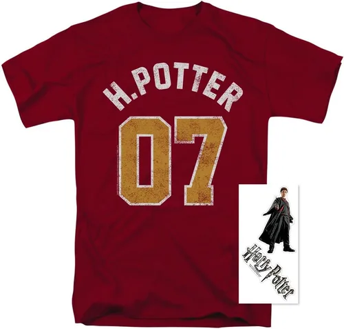 Vista 2 de Camiseta y pegatinas para adultos de Quidditch No. 7 de Harry Potter Impresión frontal, Rojo