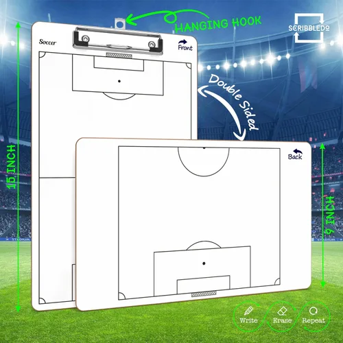 Vista 3 de Scribbledo Tabla de entrenamiento de fútbol de borrado en seco de 15 x 9 pulgadas, pizarra blanca de fútbol para entrenadores, accesorios