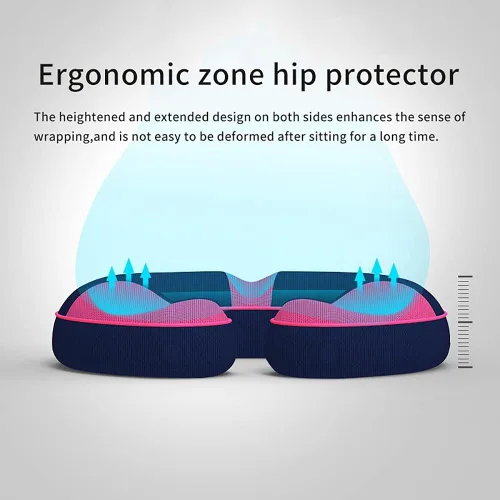 Vista 5 de Almohada de dona, cojín de asiento de rebote lento en forma de U, almohada de espuma viscoelástica para aliviar el dolor de coxis, ciático, Azul