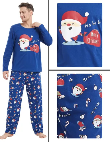Vista 4 de Conjunto de pijama a juego para la familia, lindo árbol de Navidad, muñeco de nieve, pijamas de vacaciones para parejas y niños
