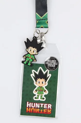 Vista 2 de Hunter x Hunter - Cordón para identificación de anime con colgante de goma Gon Freecss y calcomanía coleccionable