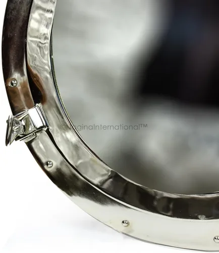 Vista 5 de Nagina International Espejo grande y hermoso de metal plateado Espejo colgante de pared de aluminio de níquel Decoración antigua de pirata