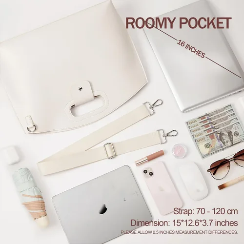 Vista 4 de KALIDI Bolso de Mensajero de 16 Pulgadas, Elegante, de Cuero Vegano, Maletín Bandolera, para Laptop de 15.6 Pulgadas, Bolso de Negocios, Trabajo