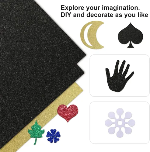 Vista 5 de Rramorrra - Papel de cartulina negra con purpurina de 12 x 12 pulgadas, 15 hojas de 12.35 oz/m²/130 libras, papel de construcción negro brillante
