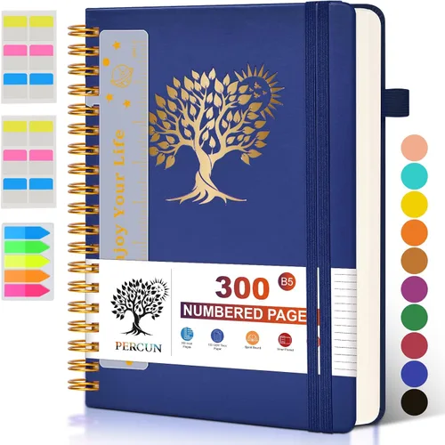 Vista 21 de Cuaderno grande en espiral para mujeres y hombres, 300 páginas rayadas numeradas, con rayas universitarias, cuaderno encuadernado en espiral de tapa