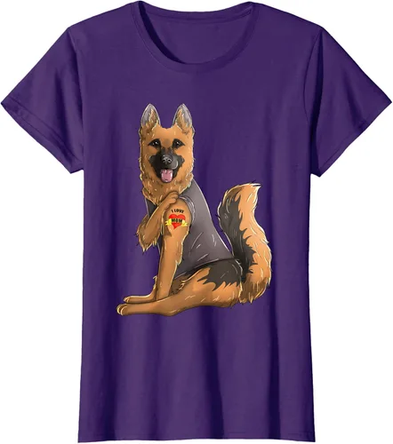 Vista 6 de Camiseta de perro con tatuaje de pastor alemán I Love Mom para el día de la madre, Negro, S