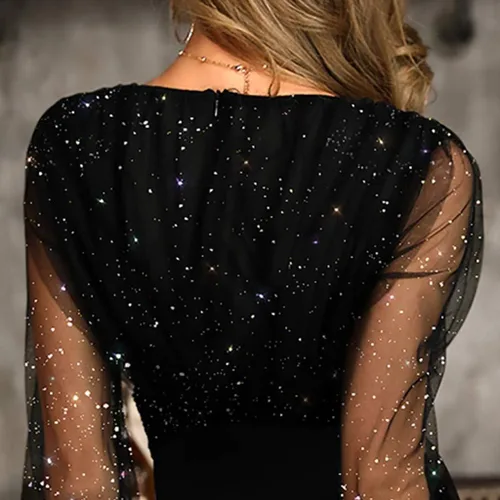 Vista 6 de Vestido de manga larga de encaje para mujer, vestido de fiesta de cóctel de verano 2023, vestido de fiesta acampanado, vestido de longitud media