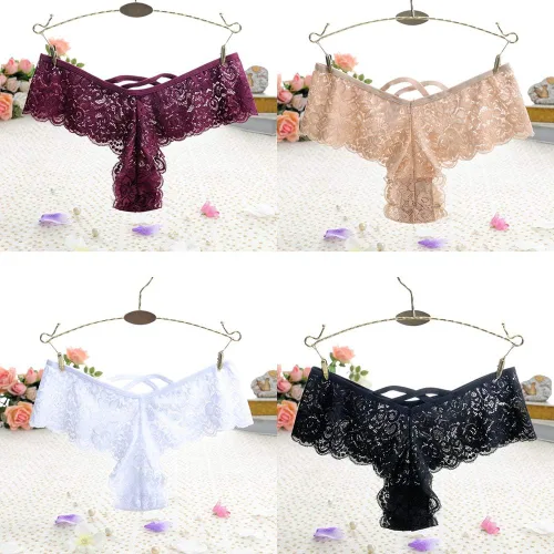Vista 2 de Anna & Eric Tangas de encaje floral para mujer, bragas de bikini sexy lencería braga espalda T ropa