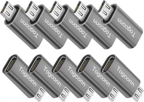 Vista 7 de Adaptador USB C a Micro USB, paquete de 2 unidades, USB tipo C (hembra) a micro USB (macho) Conector de conversión compatible con carga