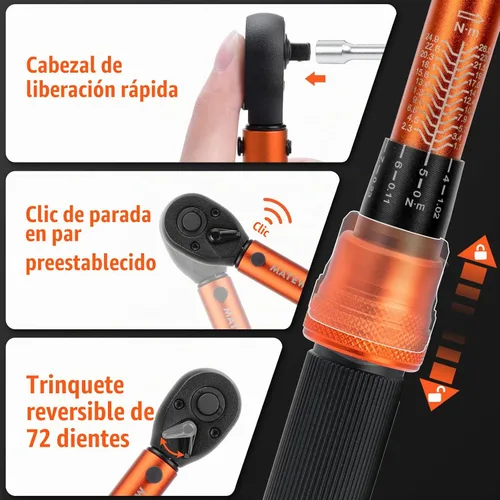 Vista 6 de Matework Juego de llaves dinamométricas de 50 libras, llave dinamométrica