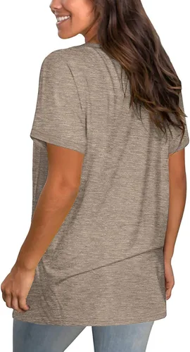 Vista 2 de Camisetas de verano para mujer, camisetas casuales de manga corta, cuello en V, con ojales de encaje, sexy, entrecruzada, holgada, linda camiseta