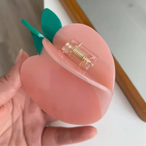 Vista 4 de Pinzas de garra de manzana, pinzas de pelo de melocotón jugoso, pinzas de pelo de frutas, pinzas de pelo de acetato para mujeres, pinzas pequeñas
