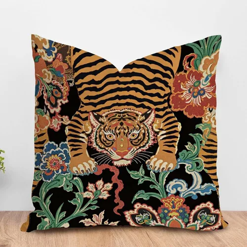 Vista 78 de ArogGeld Funda de cojín con flores verdes y blancas con flores grises y negras y hojas verdes en estilo chinoiserie, funda de almohada cuadrada