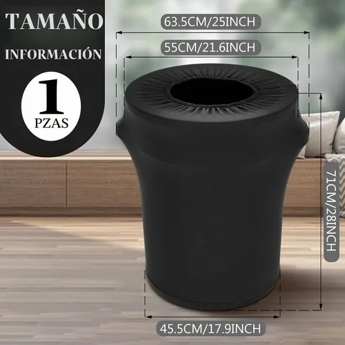 Vista 2 de Tanlade Cubierta elástica para cubo de basura de 32 galones, contenedor de residuos de spandex para exteriores, negro, 1 unidad