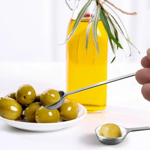Vista 2 de Juego de 6 pinzas para servir de cocina con mango largo, tenedor para pepinillos, cuchara de aceituna con orificio de drenaje, colador de acero