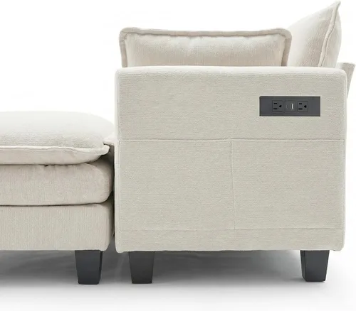Vista 3 de Sofá modular en forma de L de 102 pulgadas con otomana, sofá de asiento profundo de felpilla de 4 asientos con almohada para sala de estar