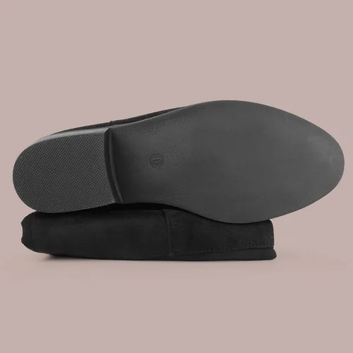 Vista 6 de Hawkwell Botas altas hasta el muslo para mujer, botas de tacón plano bajo negro sobre la rodilla