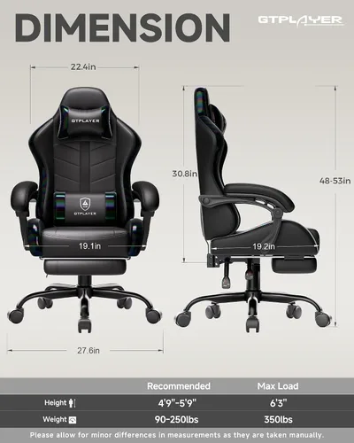 Vista 3 de GTPLAYER - Silla de juegos con reposapiés, silla de juegos de computadora para adultos, silla de jugadores de altura ajustable con reclinación