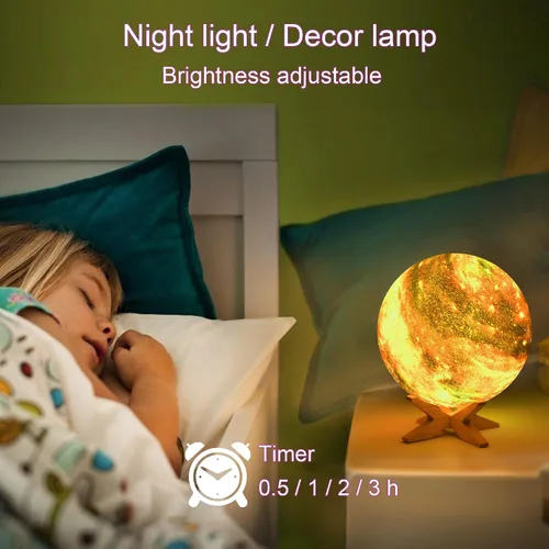 Vista 2 de Lámpara de luna de 4.3'' para niños, luz nocturna, lámpara de galaxia, 16 colores, luz LED con control táctil y remoto, lámpara de mesita de noche