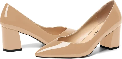 Vista 6 de AMBELIGHT Zapatos de tacón medio grueso para mujer, con puntera puntiaguda, de 2.5 pulgadas