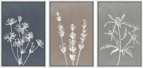 Vista 93 de SIGNWIN Lienzo enmarcado para pared, juego de arte de collage de hojas transparentes en blanco y negro, ilustraciones de naturaleza silvestre, arte