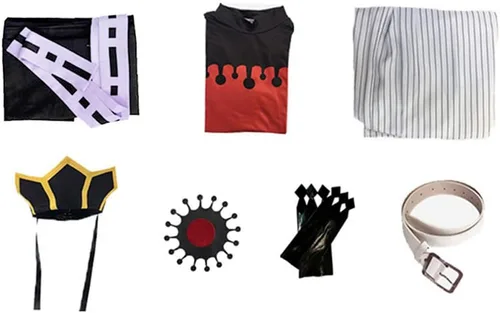 Vista 7 de Douma Cosplay - Disfraz de Douma, traje de kimono de anime Douma, disfraz de Halloween, bata con capa, conjunto completo con peluca