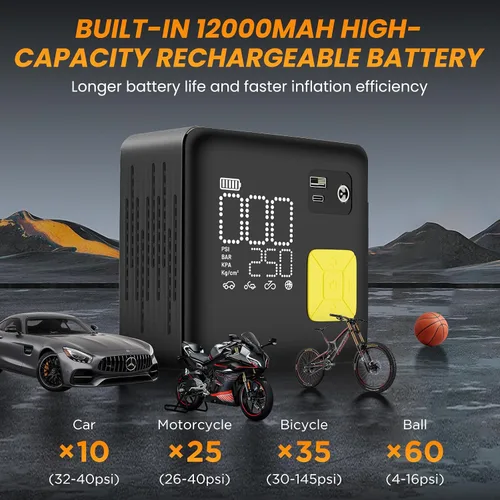 Vista 4 de Compresor de aire inalámbrico portátil, inflador de neumáticos eléctrico de 150 PSI para automóvil, inflado 3 veces más rápido, bomba de aire
