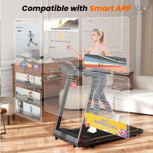 Vista 4 de DeerRun Caminadora plegable para el hogar con 6% de inclinación manual y manubrio, almohadilla plegable compacta para caminar, trotar y correr