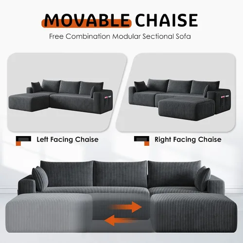 Vista 3 de 108" Cloud Couch Modular Sectional Sofa for Living Room, L Shaped Boneless Couch with Deep Seat Chaise, No Assembly Required Foam Sleeper Sofa for