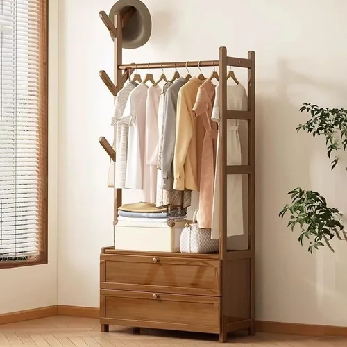 Vista 20 de Perchero de madera para colgar ropa con estantes de almacenamiento para entrada, pasillo, sala de estar