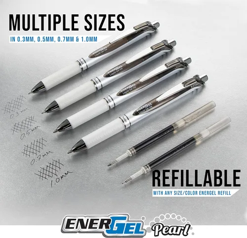 Vista 3 de Pentel EnerGel Deluxe RTX - Bolígrafo retráctil de gel líquido Retráctil, línea media, punta de aguja, tinta negra, rosa, azul y morada