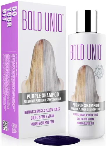 Vista 3 de BOLD UNIQ Spray protector de calor para cabello y champú morado. Protector térmico de hasta 450ºF. Elimina los tonos cobrizos de rubio, platino