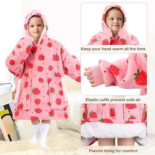 Vista 3 de BINSUNS Oversized Wearable Hoodie Blanket, Soft Fuzzy Microfiber & Sherpa Wearable Blanket Sweater with Giant Pocket