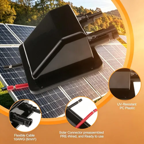Vista 6 de Caja de prensaestopas solar de doble cable con cable de extensión solar suave 10AWG de 0.33 pies, glándula de entrada solar de ABS impermeable