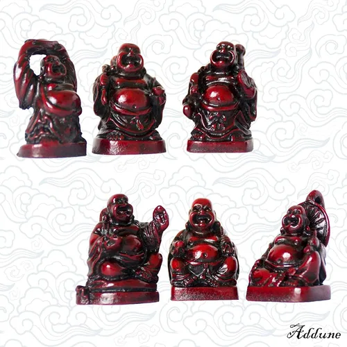Vista 5 de Juego de 6 estatuas chinas de Buda de la suerte que ríe de resina, figuras de Buda feliz Feng Shui para la suerte, riqueza, buen regalo y colección