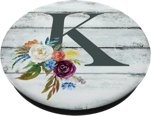 Vista 2 de Monogram Initial K - Soporte para teléfonos y tabletas, diseño de flores, Negro