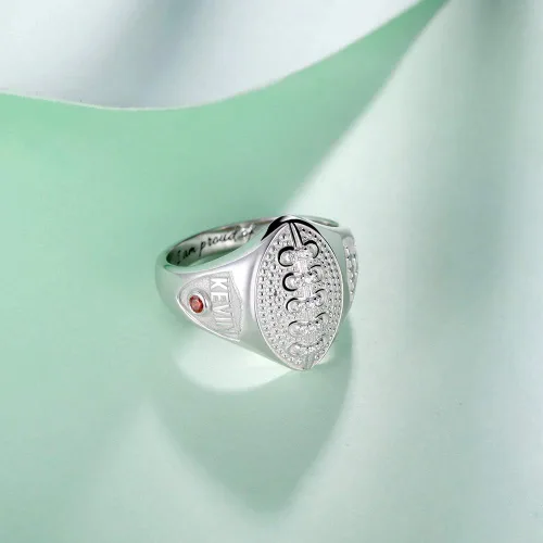 Vista 3 de AILIN Anillos de sello de fútbol personalizados de plata de ley 925 grabados personalizados con número de jugador de la suerte, piedra natal