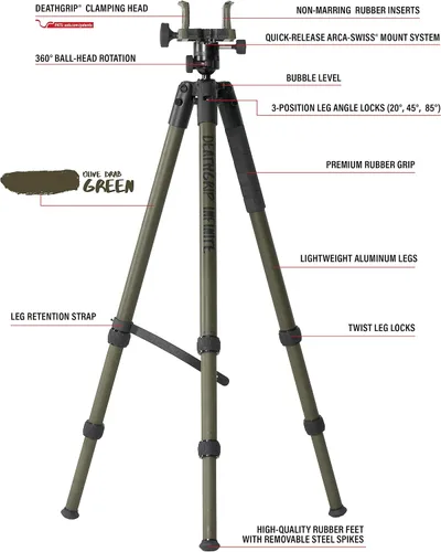 Vista 4 de BOG DeathGrip Aluminum Tripod with Durable Frame, Lightweight, Stable Design, Bubble Level, Adjustable Legs, Shooting Rest, and Hands-Free Operation
