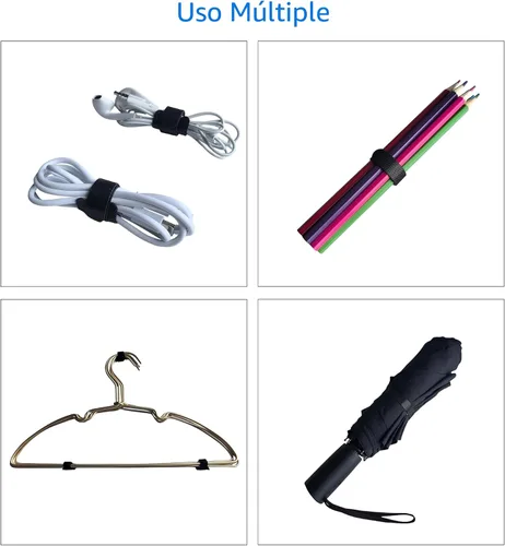 Vista 4 de 60 bridas reutilizables negras de 6 pulgadas, correas de cable ajustables multiusos, organizador de cables, gestión de cables de gancho y envoltura