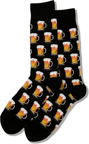 Vista 2 de Hot Sox Men's Fun Cocktail Drinks Crew Socks - 1 Pair Pack - Happy Hour Cool & Funny Novelty Gifts Cerveza (negro)