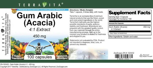 Vista 3 de Gum Arabic (Acacia) 4:1-450 mg (100 Cápsulas, ZIN: 520432) - Paquete de 3