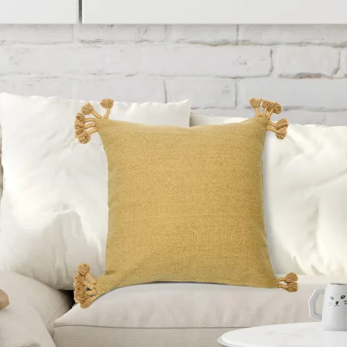 Vista 2 de Funda de almohada cuadrada de lona de 20 pulgadas con borlas Beige