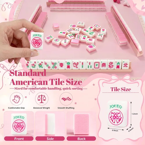Vista 2 de American Mahjong Tile Set, 1.2 en 166 Pink Travel mah jongg juegos Rosa