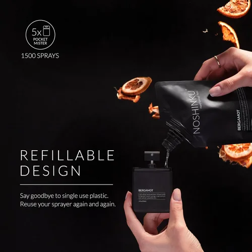 Vista 2 de Noshinku Recambio de desinfectante de manos en aerosol para bolsillo, desinfectante de manos hidratante natural con 70% de alcohol derivado de caña