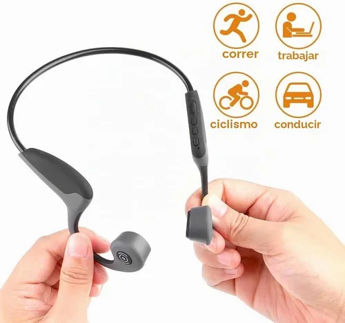 Vista 2 de Auriculares de conducción ósea Bluetooth 5.0 de oído abierto inalámbrico de titanio HiFi estéreo con micrófono a prueba de sudor Auriculares