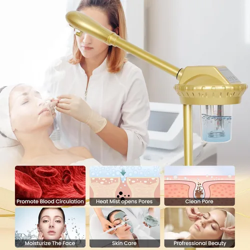 Vista 3 de Vaporizador Facial Profesional con Más Vapor para Limpieza Profunda e Hidratación, Vaporizador para Esteticistas sobre Ruedas con Configuración