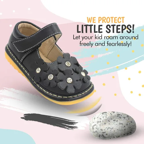 Vista 8 de Little Mae's Boutique Mary Jane - Zapatos chirriantes para niñas pequeñas, ideales para caminar con chirriador extraíble y correa ajustable, zapatos